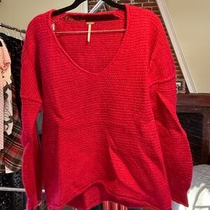 Free People Red V-Neck Sweater